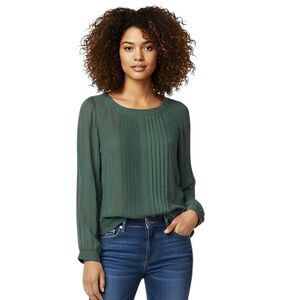 One Fine Day Womens Blouse Large Green Sheer Long Sleeves Anthropologie Office